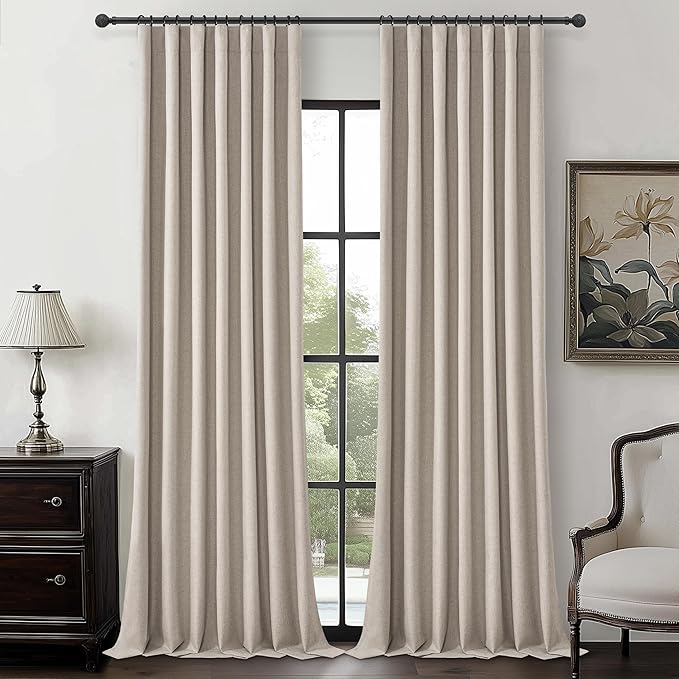 Grey Flax Extra Long Floor to Ceiling Blackout Curtains 105 Inches Long by QJMYDECO