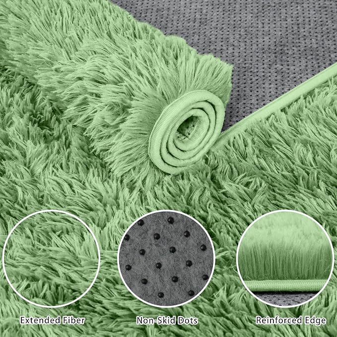 8x10 Area Rug for Living Room, Light Green Fluffy Shag Non-Slip Bedroom Rugs | - Image 5