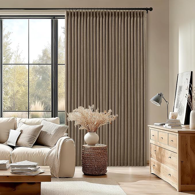 Light Brown Memory Trained Pinch Pleated 108 Inch Blackout Curtains | Double - Image 9