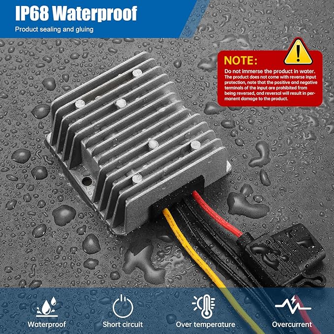 Yancincny 10A 120W 12V Golf Cart 24V 36V 48V 72V to 12V DC Converter Voltage Regulator Reducer Transformer with Fuse - Waterproof DC Step Down Converter 24V to 12-V(Input Range: 20-72V)