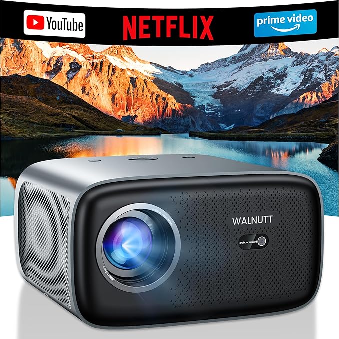 【1200 ANSI/4K Supported/Netflix Licensed】Smart Projector with WiFi and Bluetooth, Movie Home Theater with AI Auto Focs& Keystone, Video Projector with Dolby, 400'' Display for Indoor/Outdoor Proyector