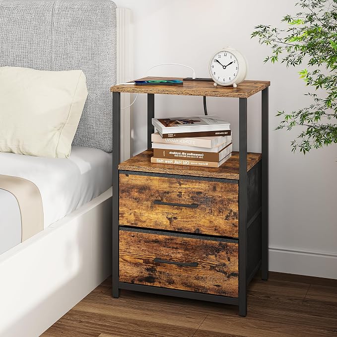 TUTOTAK End Table with Charging Station, Night Stand | Side Table with 2 USB - Image 2