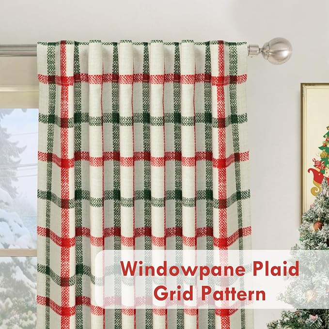 DriftAway 100% Blackout Plaid Curtains 63 Inches Long 2 Panels Red Green | 100% - Image 6