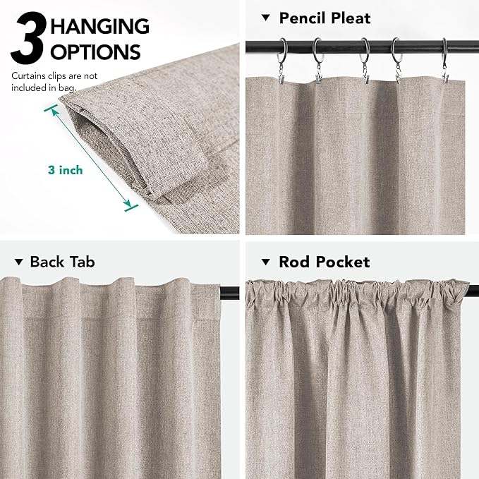 Deconovo Faux Linen 100% Blackout Curtains - Image 4