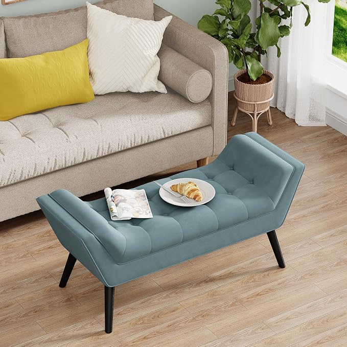 Velvet Bed Bench, Upholstered Entryway Ottoman Bench Seat - Image 7