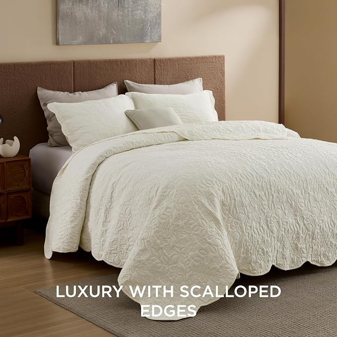 Bedsure King Size Quilt Bedspread, Thin Comforter, Cream Yellow Coverlet | - Image 2
