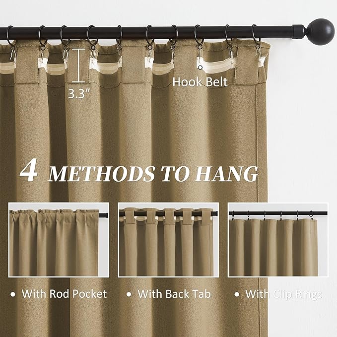 Burlap Linen Blackout Curtains 72 Inches Long, Back Tab Rod Pocket Hook Belt - Image 3