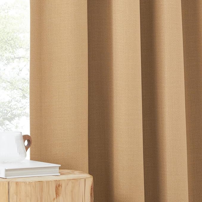 NICETOWN Thick Faux Linen Room Darkening Caramel Curtains 96 inches Long - Image 9