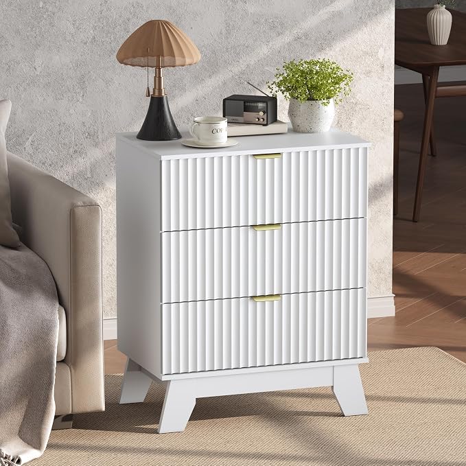 White Night Stand with 3 Drawers, Bedside Table & End Table, Farmhouse Night - Image 4