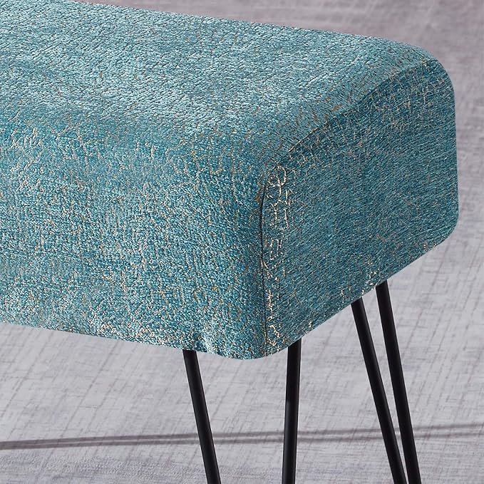 Home Soft Things Blue Jacquard Chenille Ottoman, Babati-Turquoise, Fuzzy Entry - Image 6
