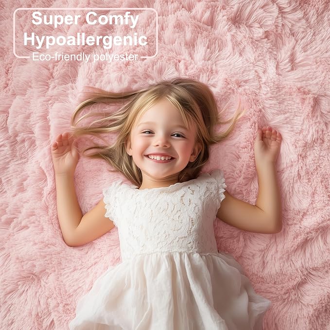 Pink Fluffy Shag Machine Washable Area Rugs - Image 2