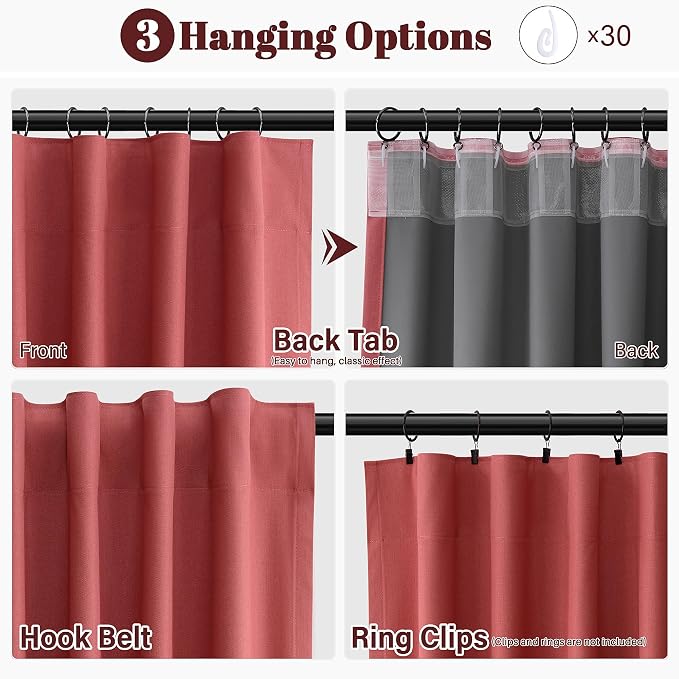 Red Linen 100% Blackout Curtains 84 Inch Long - Image 2
