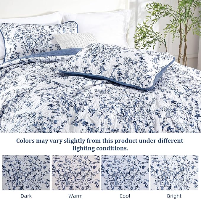 WONGS BEDDING Botanical Queen Quilt Bedding Set, 3 Pieces Bedspread, Microfiber - Image 6
