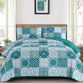 Teal Boho Quilt Set King Size, Plaid Patchwork Bedspreads Coverlet Set | 3Pcs by Dobuyly