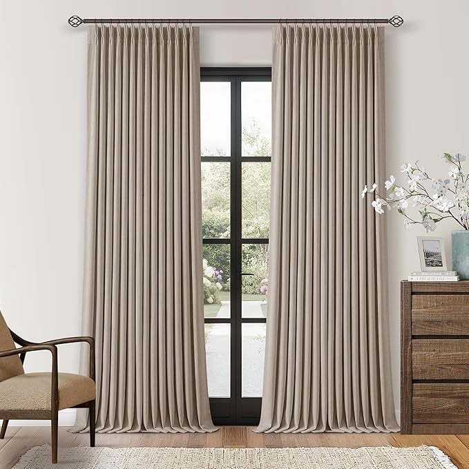 Pinch Pleated Blackout 105 Inch Bedroom Linen Curtains Burlywood Birch | by Twodrapes