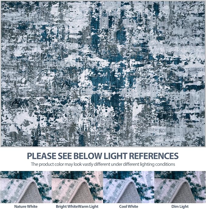 6x9 Area Rugs for Living Room Washable Bedroom Dining Room Navy Grey | Modern - Image 7