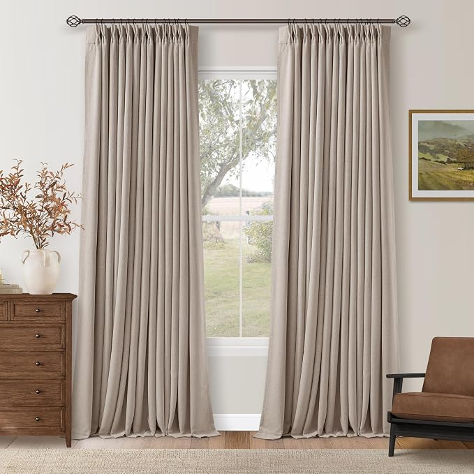 Viral Pleated Blackout Burlap 120 Inch Long Curtains Burlywood Birch | Pinch by Twodrapes