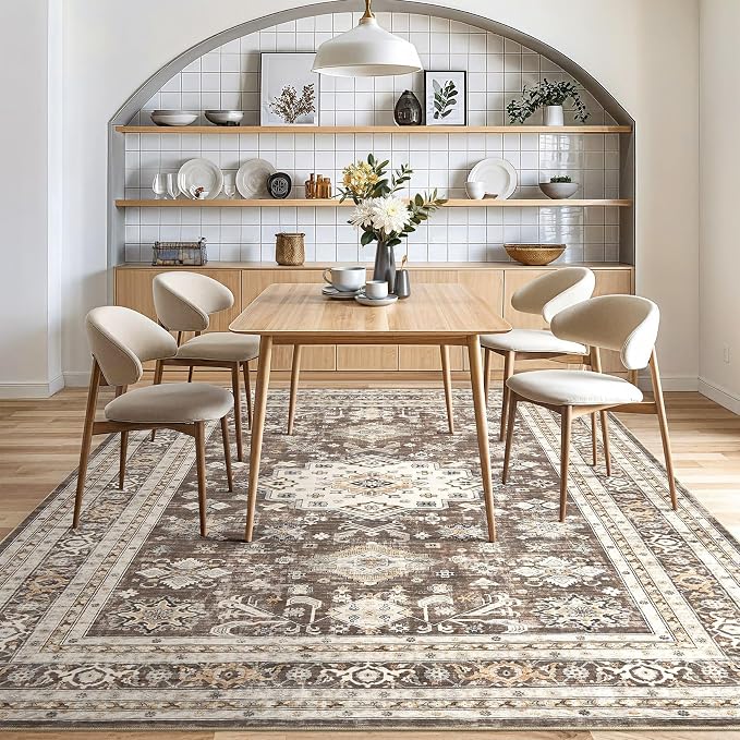 cotiled 10x14 Area Rug for Living Room, Traditional, Dark Brown | Soft - Image 8