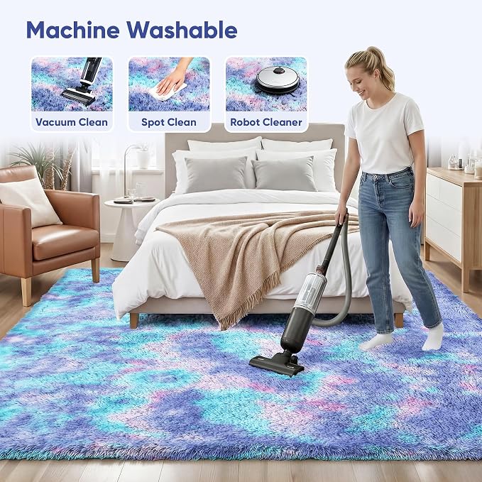 PLHXFR 6x9 Area Rugs Living Room: Fluffy Bedroom Soft Shag Rug Kid Rainbow | - Image 8