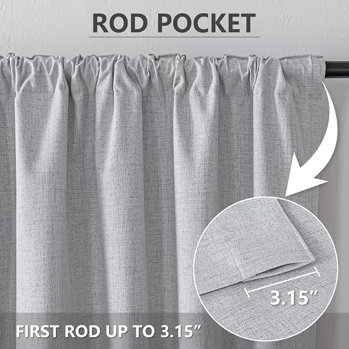 100% Blackout Curtains 90 inch Length 1 Panel Faux Linen Long Drapes - Image 3