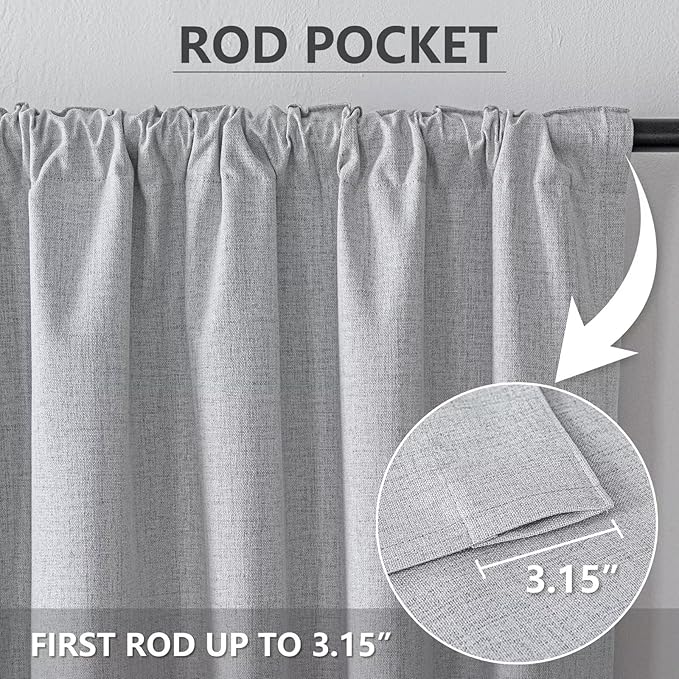 100% Blackout Curtains 90 inch Length 1 Panel Faux Linen Long Drapes - Image 3