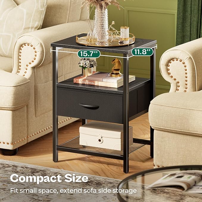 Huuger Night Stand with 2 Drawers, Bed Side Table with Open Shelf | Bedroom - Image 6