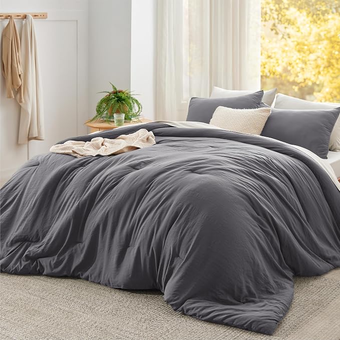 Bedsure Super King Comforter Set, Dark Grey Soft Prewashed Bedding by Unknown