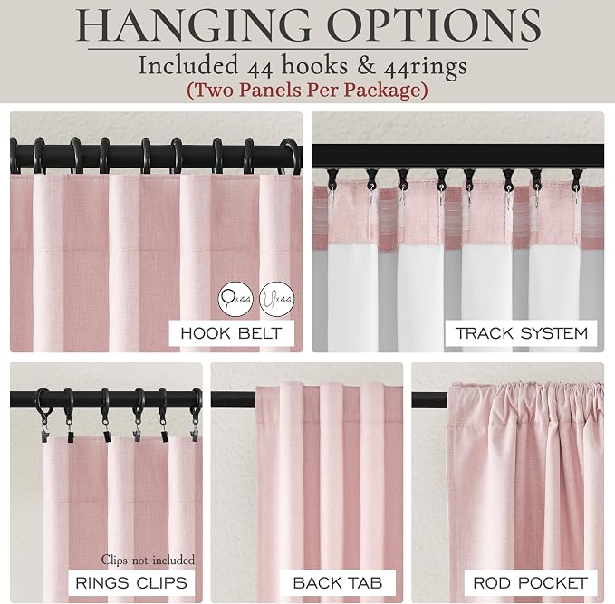 Cute Baby Pink Blackout Curtains 70 Inches Extra Wide Pleated - Image 3