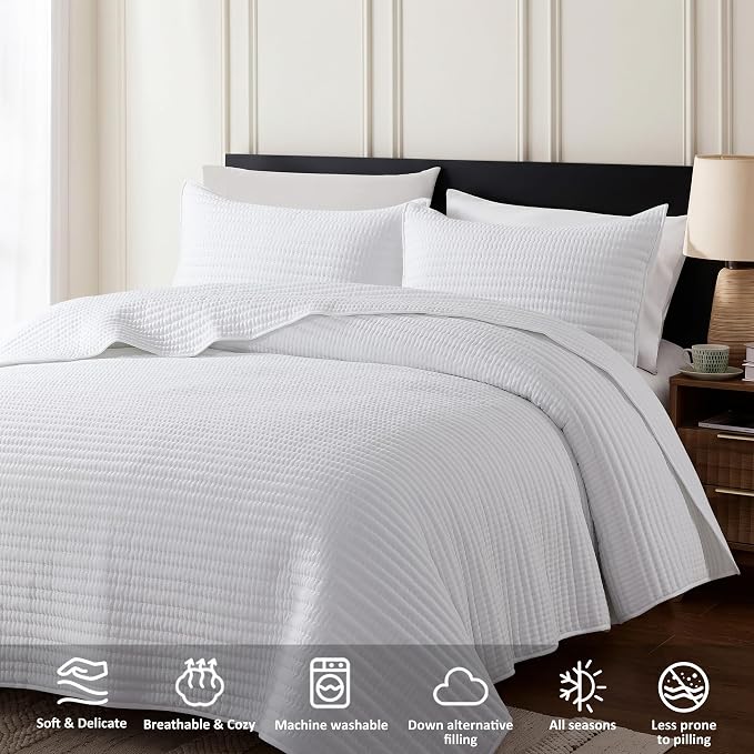 WDCOZY King Size Pick Stitch Quilt Set, 3 Pieces 104x90 inches, Channel - Image 3