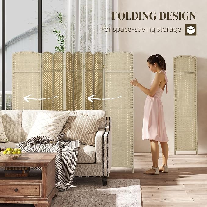 HOMCOM Room Divider 8 Panel Folding Privacy Screen 5.6' Tall Beige | - Image 4
