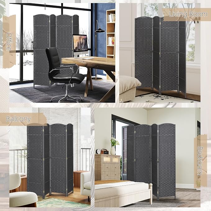 HOMCOM Room Divider 4 Panel Folding Privacy Screen 5.6' Tall Beige | - Image 6