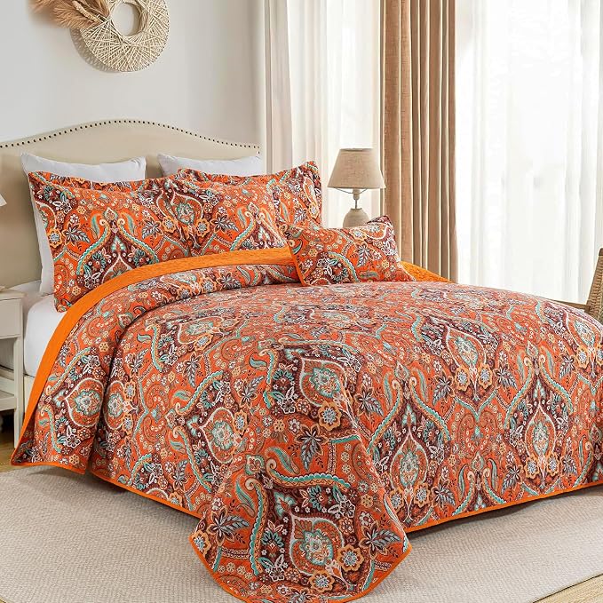 VAPUTAR 100% Cotton Face Quilt King Size, Bohemian King Quilt Bedding Set | - Image 2