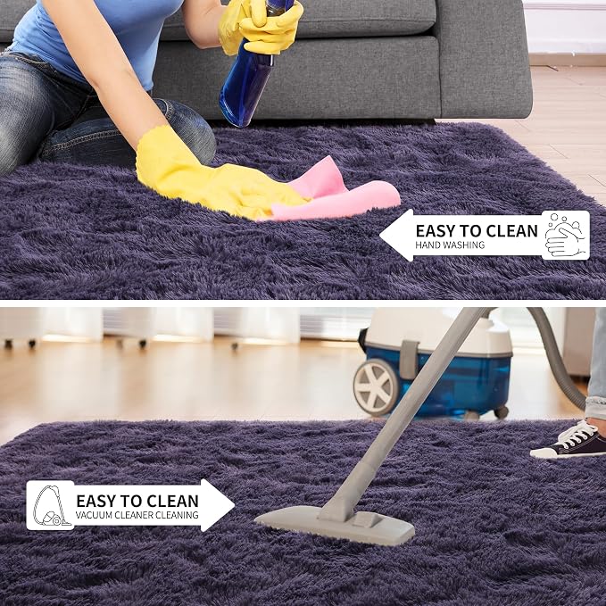 5x8 Area Rugs for Living Room, Soft Fluffy Shag Gray Purple Rug for Bedroom - Image 7