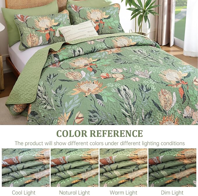 Dintszyayue Quilt Queen Size Green, Soft Microfiber Lightweight Farmhouse Bed - Image 4