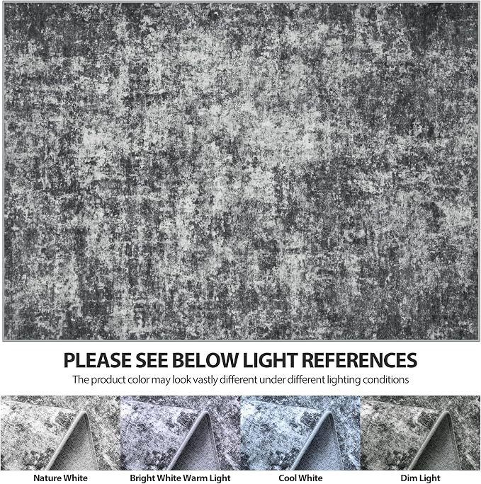 4x6 Area Rugs for Living Room Washable Bedroom Dining Room Black Grey | Modern - Image 7