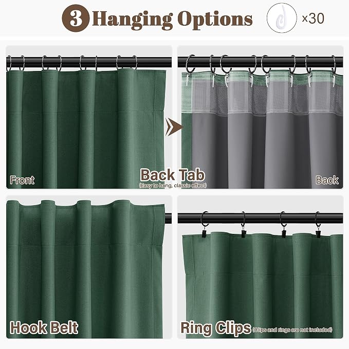 Green Linen 100% Blackout Curtains 102 Inches Long - Image 2