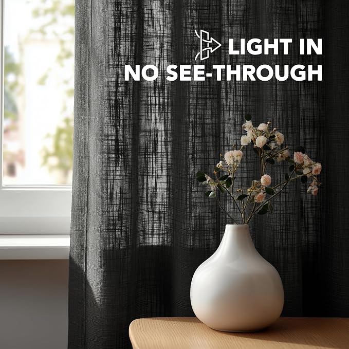 Deconovo Linen-Blend Semi-Sheer Curtains 2 Panels, Hidden Tab and Rod Pocket - Image 3