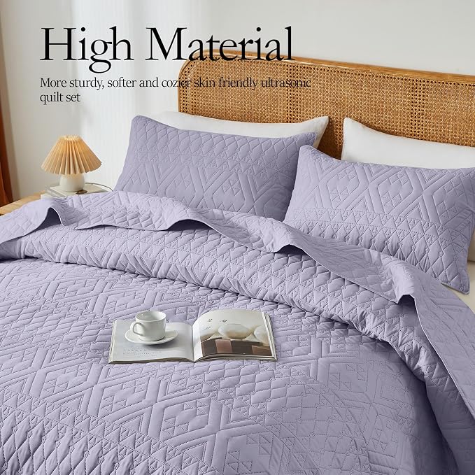 akkialla Full/Queen Size Quilt Bedding Set, Lavender Lightweight Microfiber - Image 3