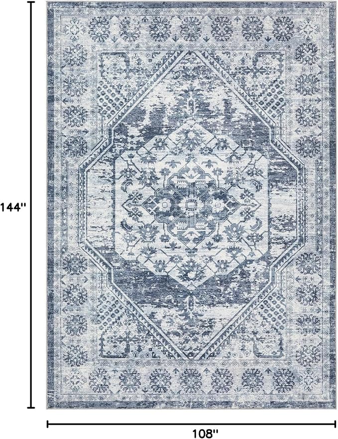cotiled 9x12 Area Rug for Living Room, Traditional, Distressed Blue - Image 2