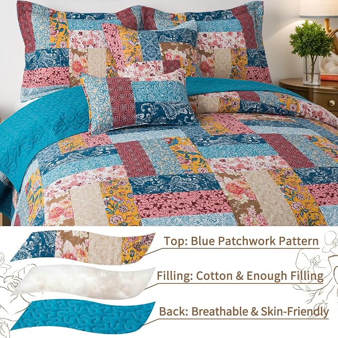 VAPUTAR Cotton California King Size Bedding Set, Farmhouse Bedspread | - Image 3