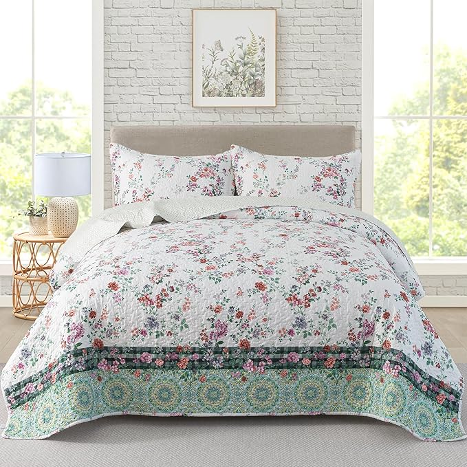 3-Piece Quilt Set Quilted Bedspread Lightweight Coverlet Set Garden Style by Travan
