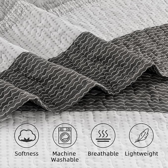 California King Quilt Set Dark Grey, 3 Pieces Bedspreads | Ultra Soft - Image 5
