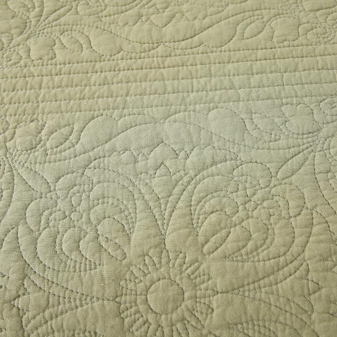 ROOMLIFE Quilt Set Queen Size 3D Floral Embroidery Pattern 3-Piece Cotton - Image 4