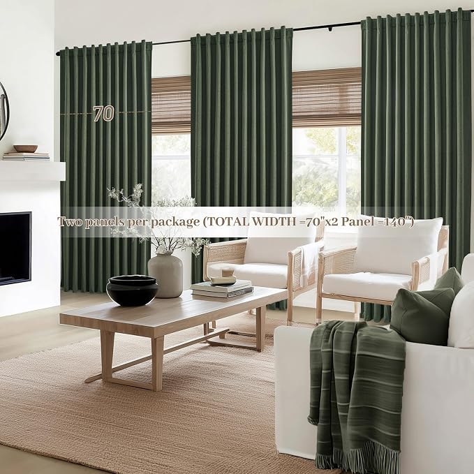 Dark Olive Green Curtains 70 Inch Length Extra Wide Pleated Black Out 84 Inch - Image 6