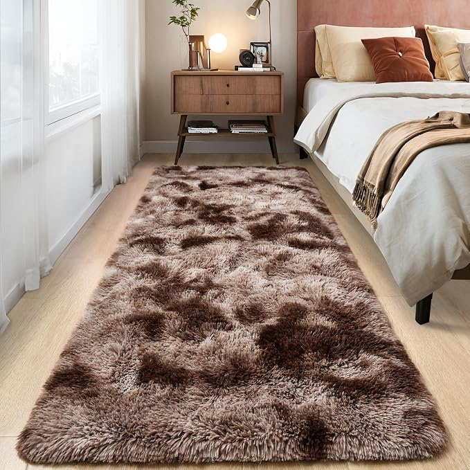 Fluffy Runner Rugs for Bedroom Aesthetic 2x6 Feet, Shag Soft Bedside Rug by Tepook