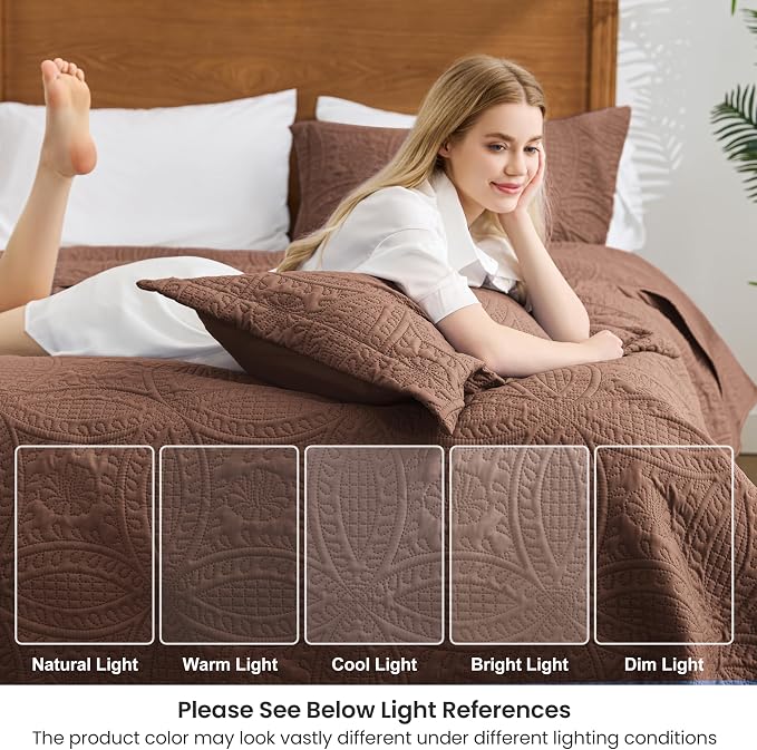 Love's cabin King Size Quilt Bedding Set Brown Bedspreads - Image 5