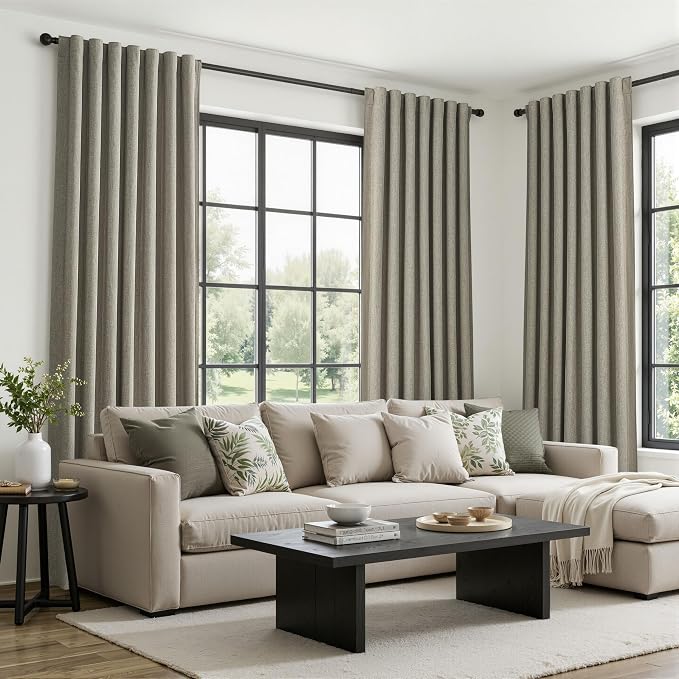 Grey Green Blackout Linen Curtains 108 Inches Long - Image 6