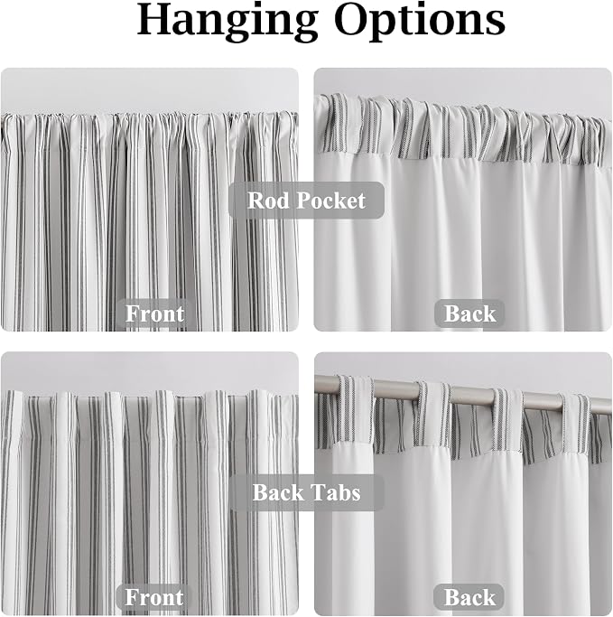 ZJDECOR Short Black Striped Full Blackout Curtain Panels, Isolate Light and - Image 5