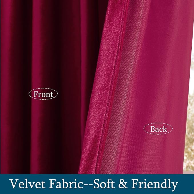 PRIMROSE Red Curtains 96 inch for Living Room Velvet Drapes Blackout Rod Pocket - Image 5
