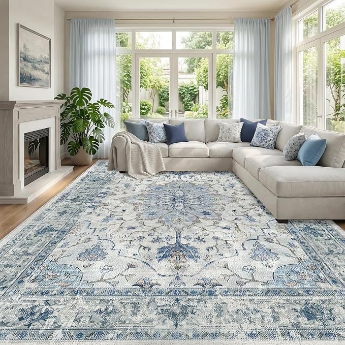 RELEANY Washable Area Rug, Large 9'x12', Water Repellent, Pet Friendly by RELEANY